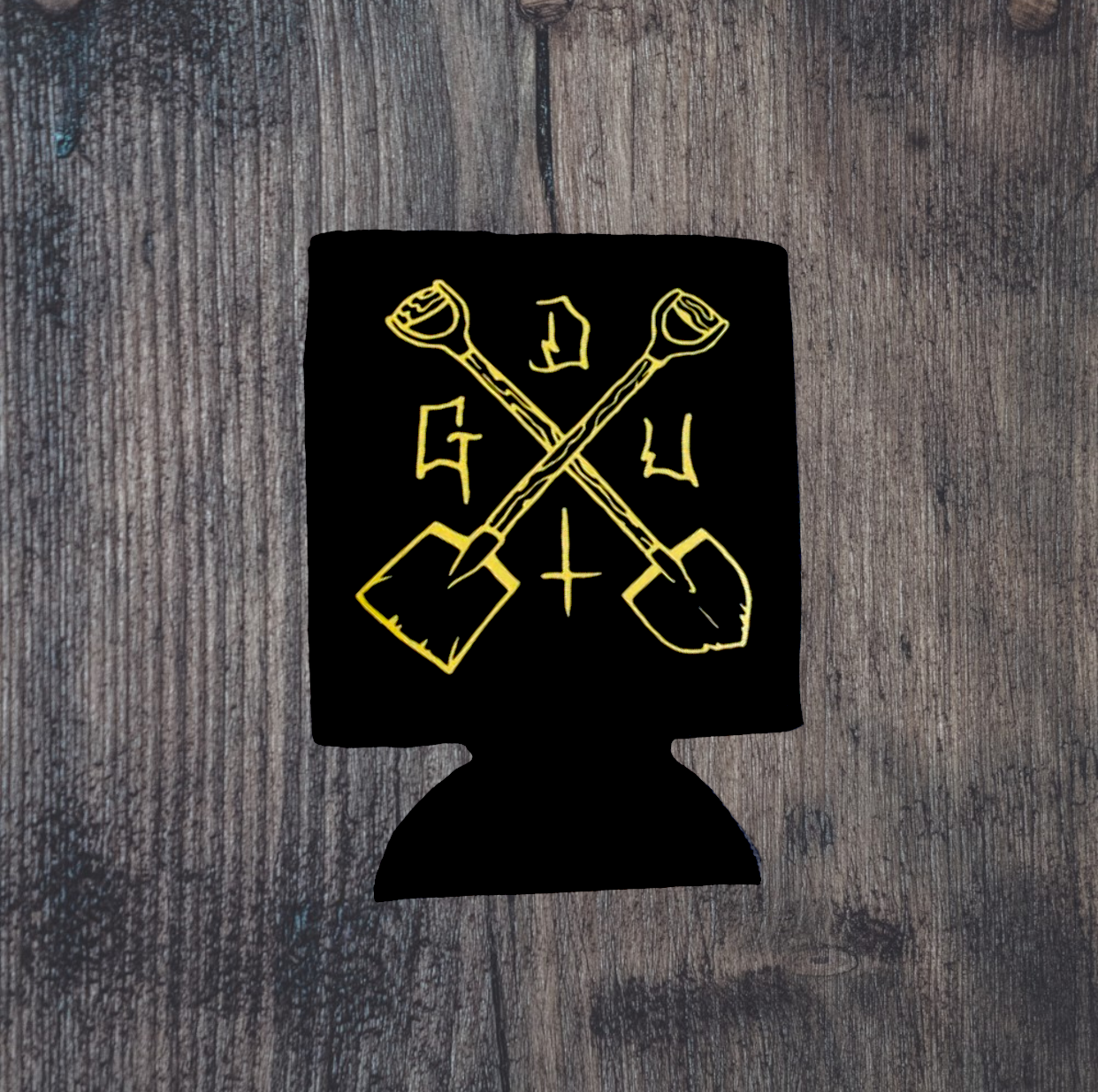 Shovel Gold Beer Koozie.