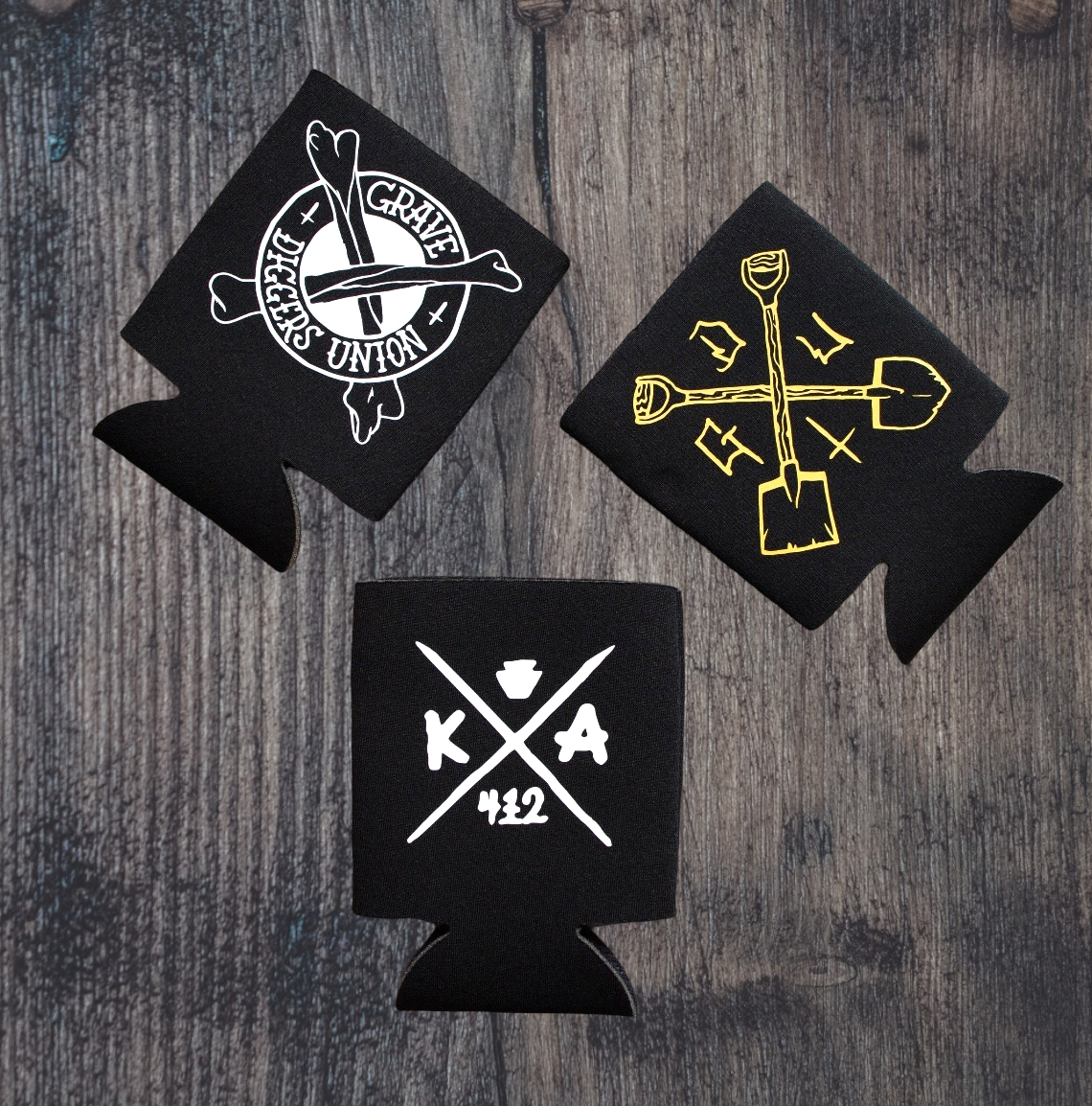 Shovel Gold Beer Koozie.