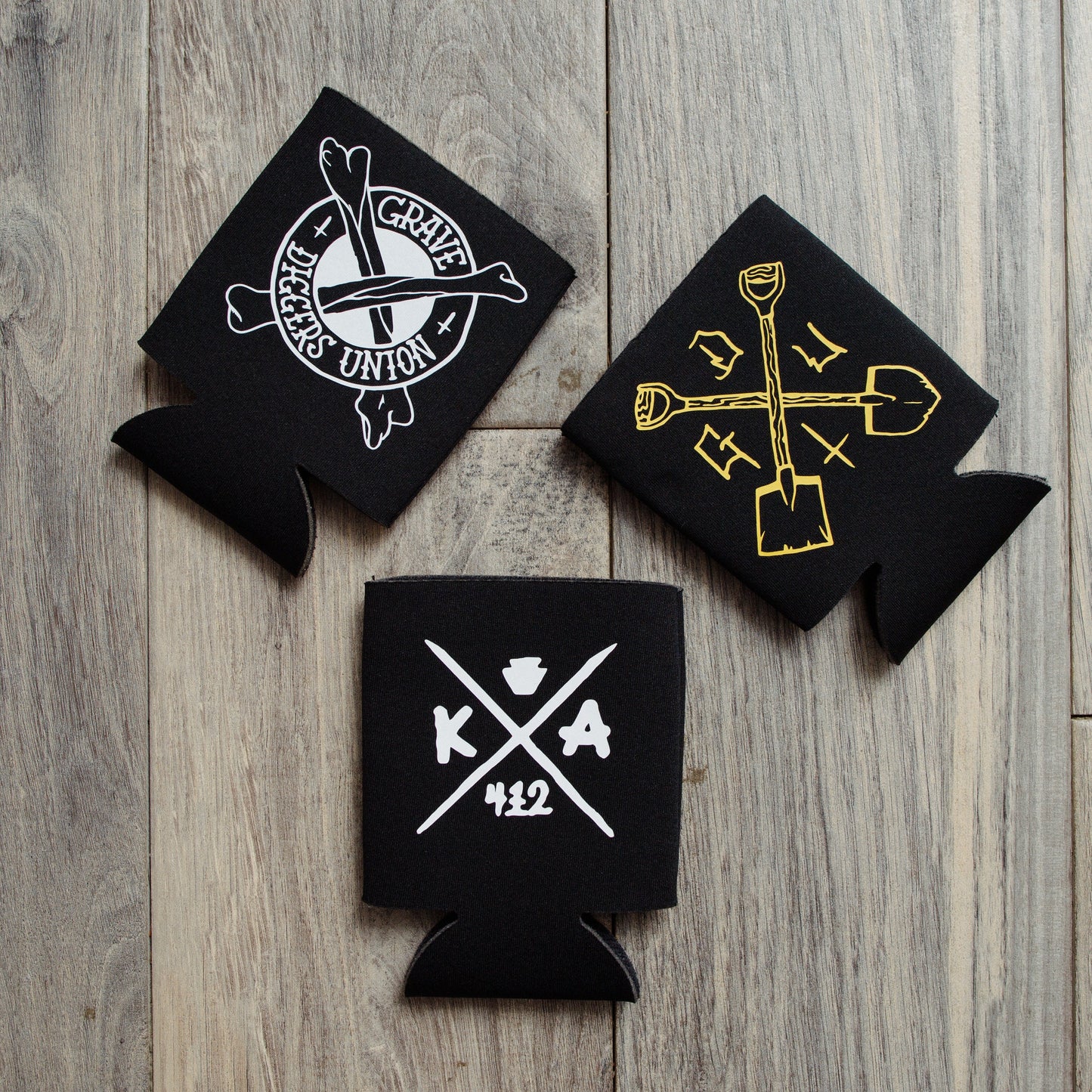 Shovel Gold Beer Koozie.